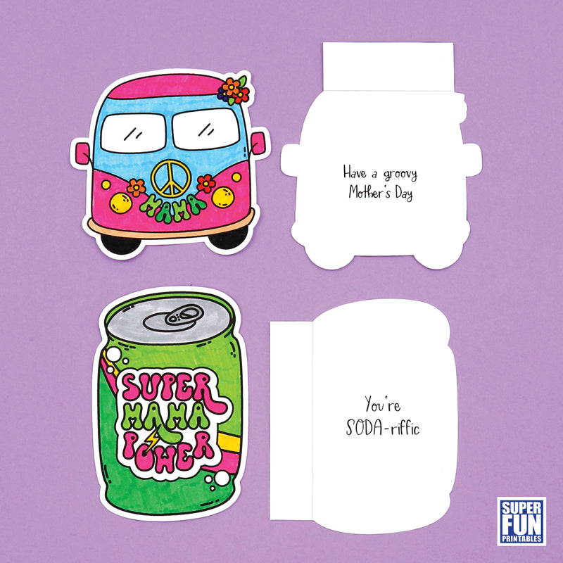 Retro Mother's Day Colouring Cards