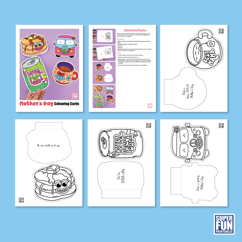 Retro Mother's Day Colouring Cards