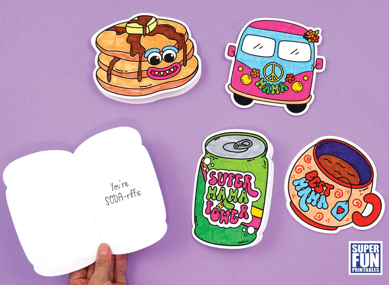 Retro Mother's Day Colouring Cards